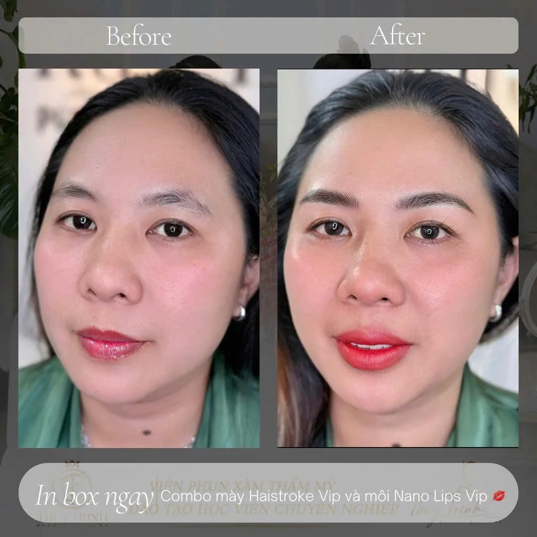 Before & After Combo Mày Hairstroke VIP và Môi Nano Lips VIP – Trẻ trung, rạng rỡ