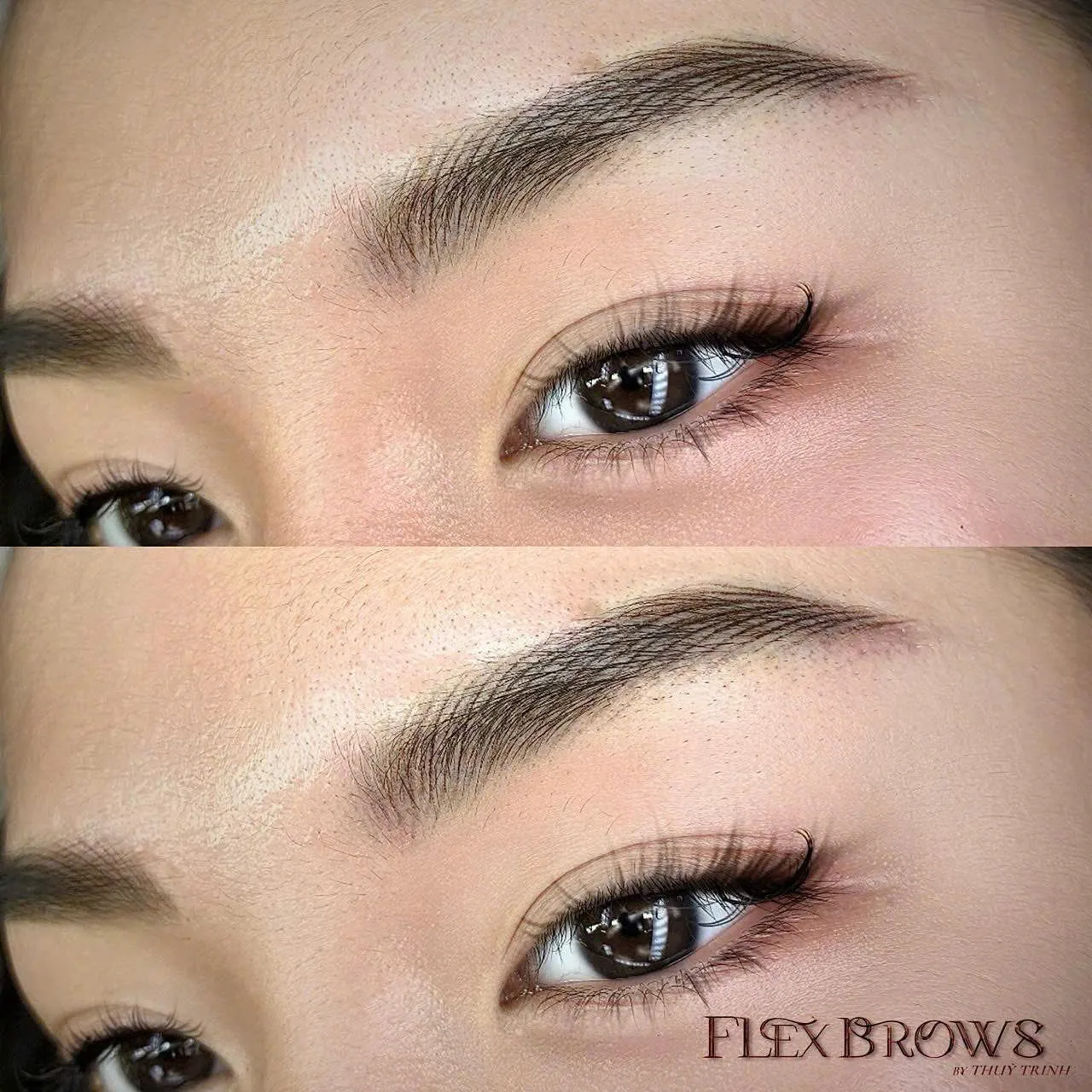 Cận cảnh Trước & Sau kỹ thuật FLEXBROWS tạo sợi mảnh đan xen lông mày nguyên bản