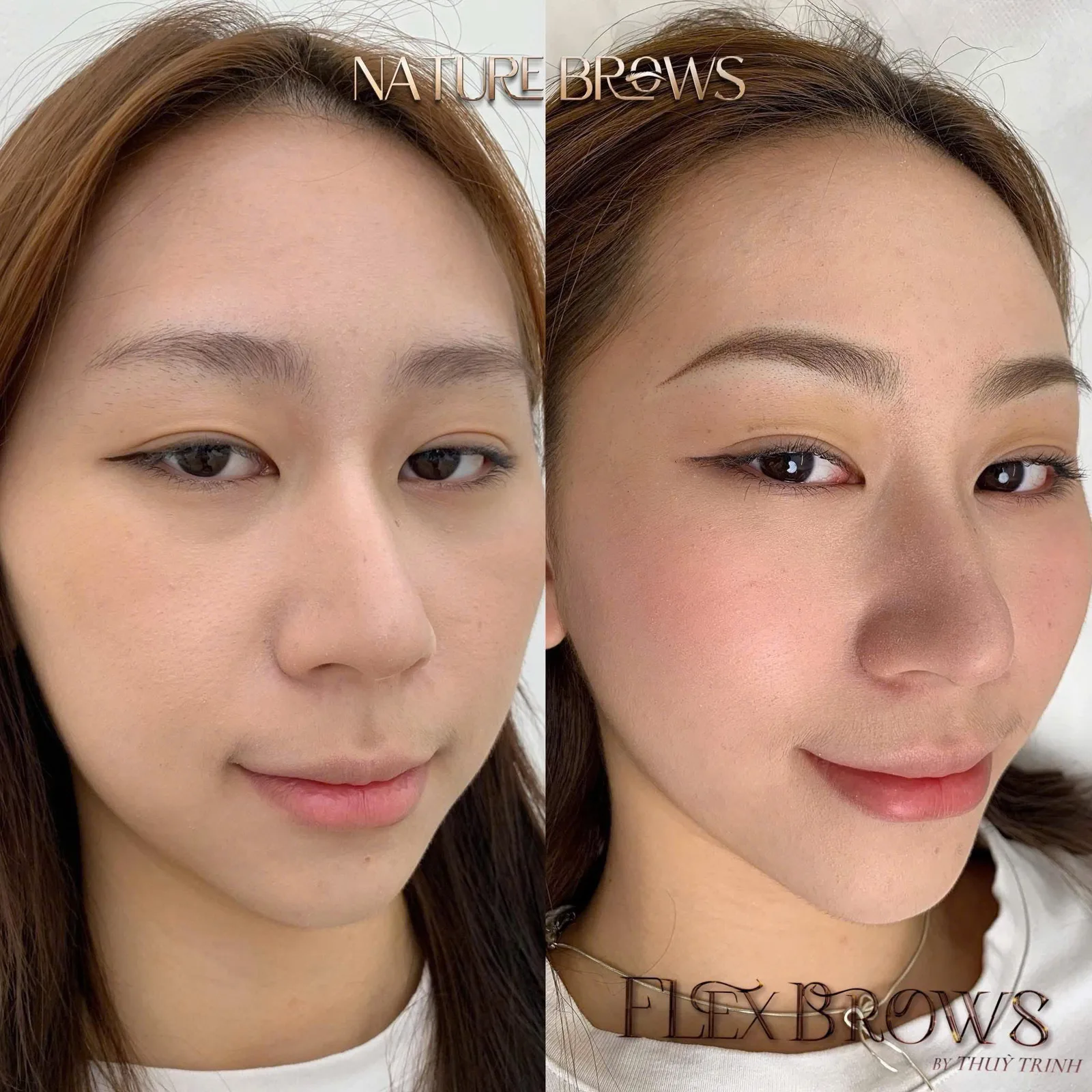 Kỹ thuật NATURE BROWS & FLEXBROWS – Trước & Sau xử lý dáng mày lệch, thưa sợi