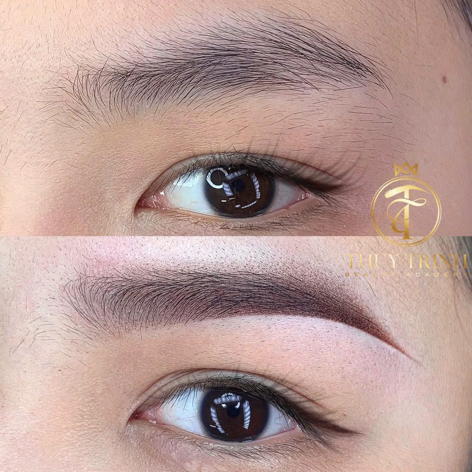 Trước & Sau thiết kế dáng mày phun Ombre hạt mịn kết hợp chuyển sắc đầu mày