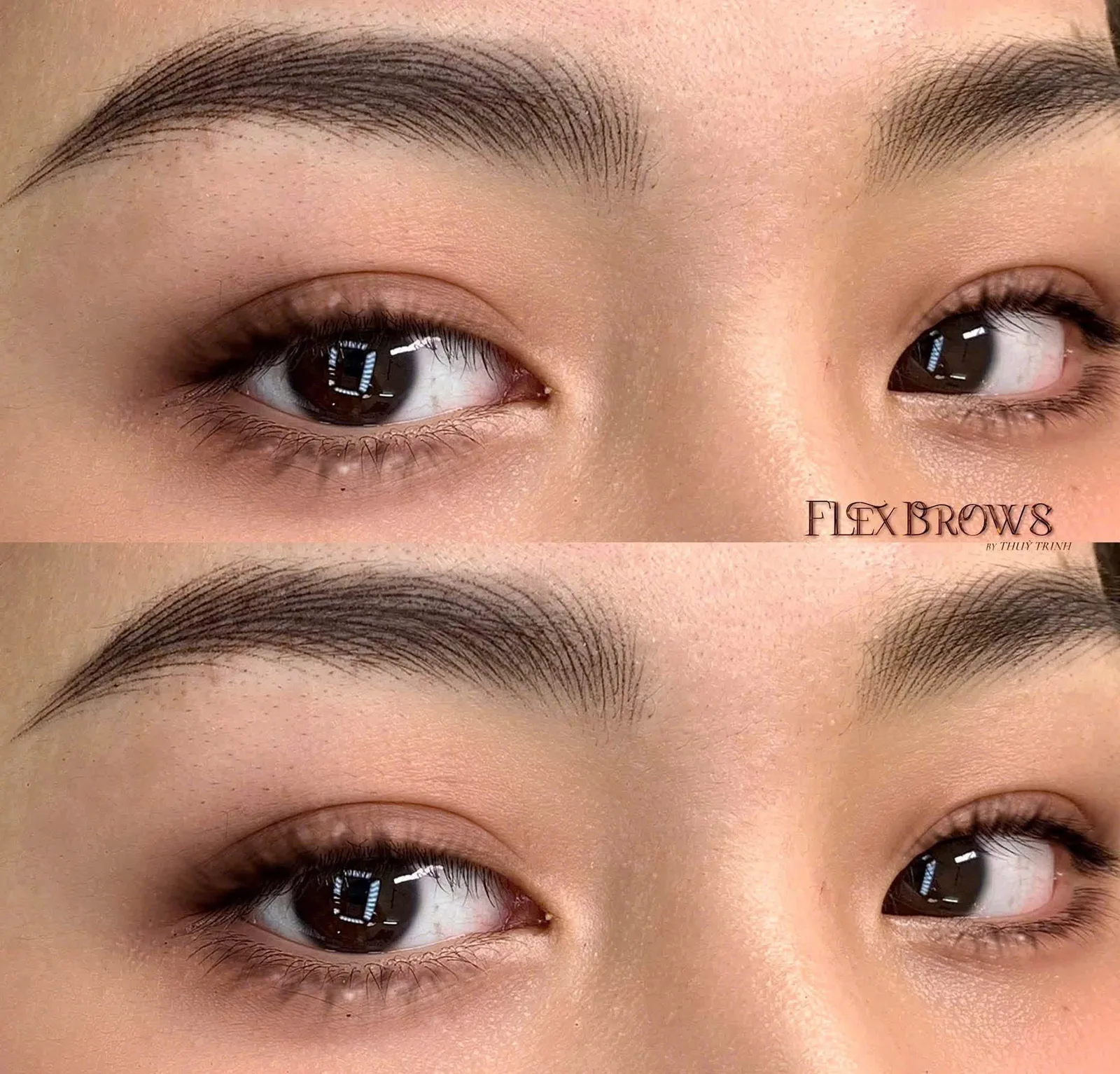 Cận cảnh Trước & Sau đôi mắt và cặp chân mày sợi FLEXBROWS mềm mại tự nhiên