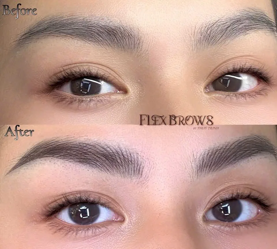 Before & After kỹ thuật FLEXBROWS khắc phục mày thưa thiếu đuôi, sợi nét thanh mảnh