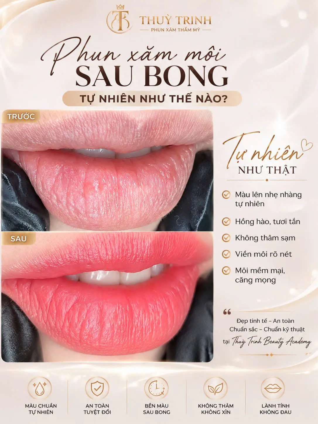 Thẻ ảnh thực tế phun xăm môi sau bong mỏng mịn như lụa